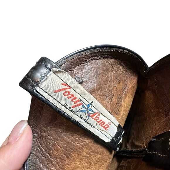 VTG Tony Lama Exotic Collection Western Boot Black Teju Lizard Leather Men SZ 9D - Picture 9 of 12